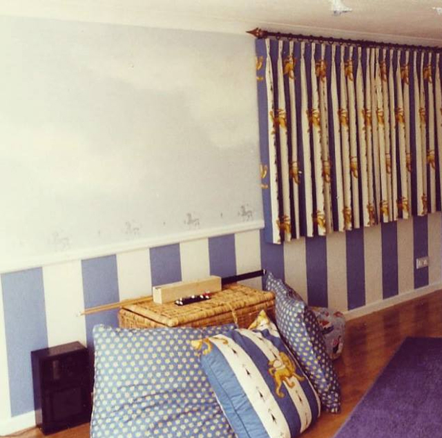 Blue striped room with stencil